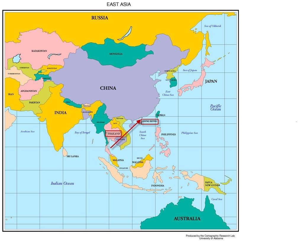 Hong kong քարտեզի վրա Ասիայում